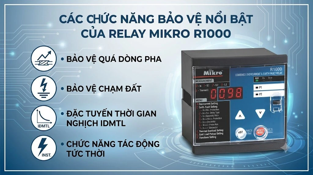 Relay Bảo Vệ Quá Dòng Và Chạm Đất IDMTL Mikro - R1000